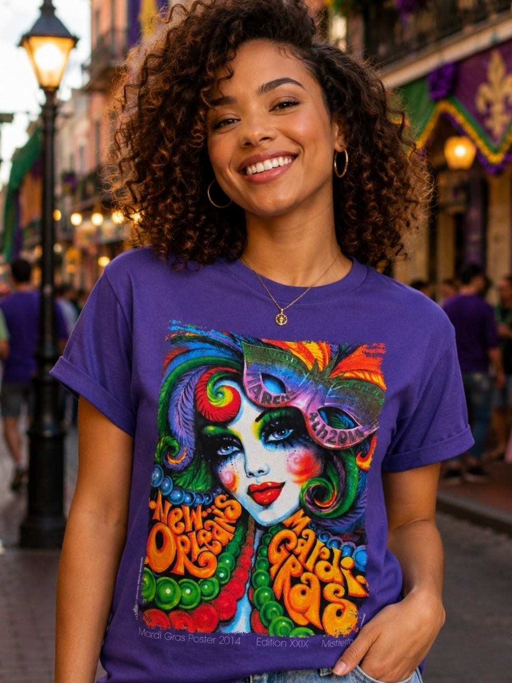 2014 New Orleans Mardi Gras Poster Tee Small Purple Carnival Graphic T-Shirt Mis